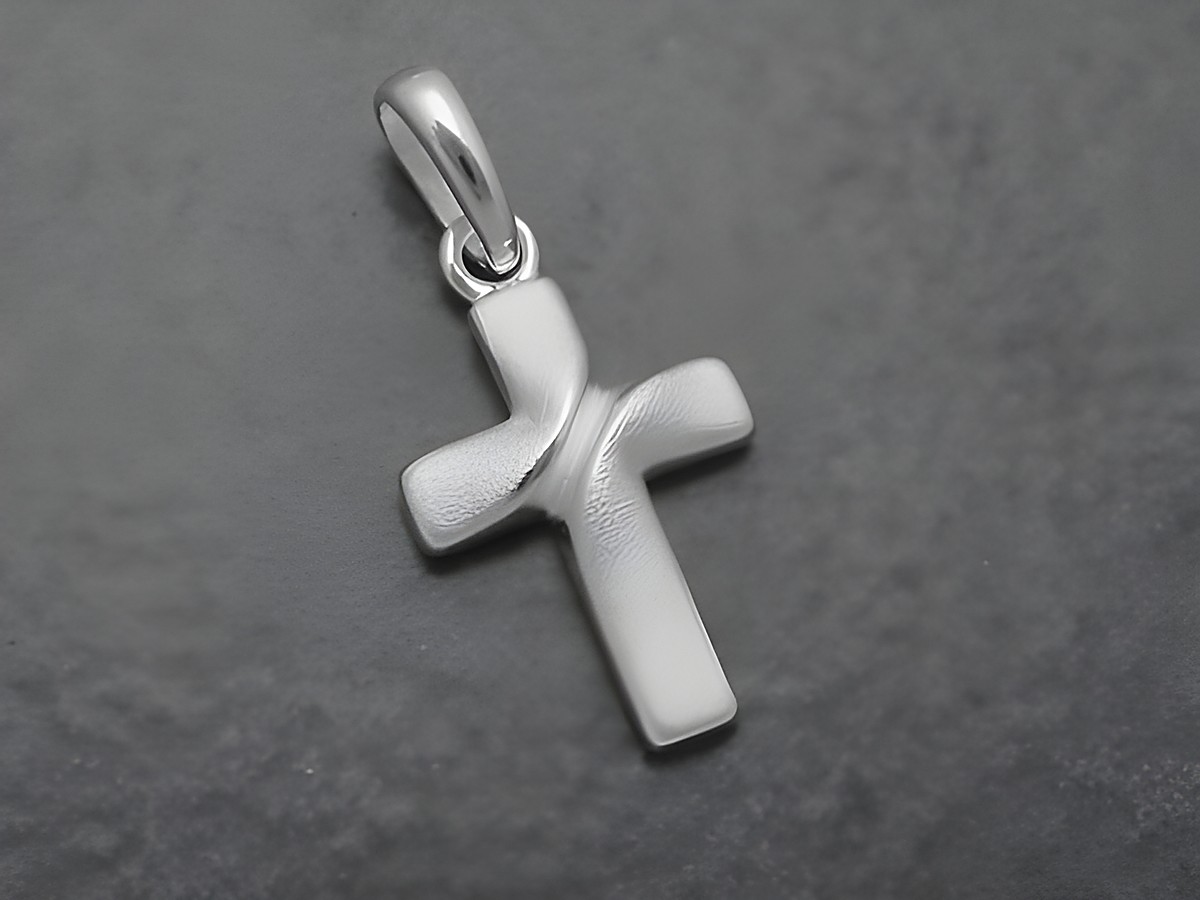 Silber Anhänger Kreuz elegant 15,5 mm teilmattiert, Hersteller Juwelier Harnisch, mit Muster.