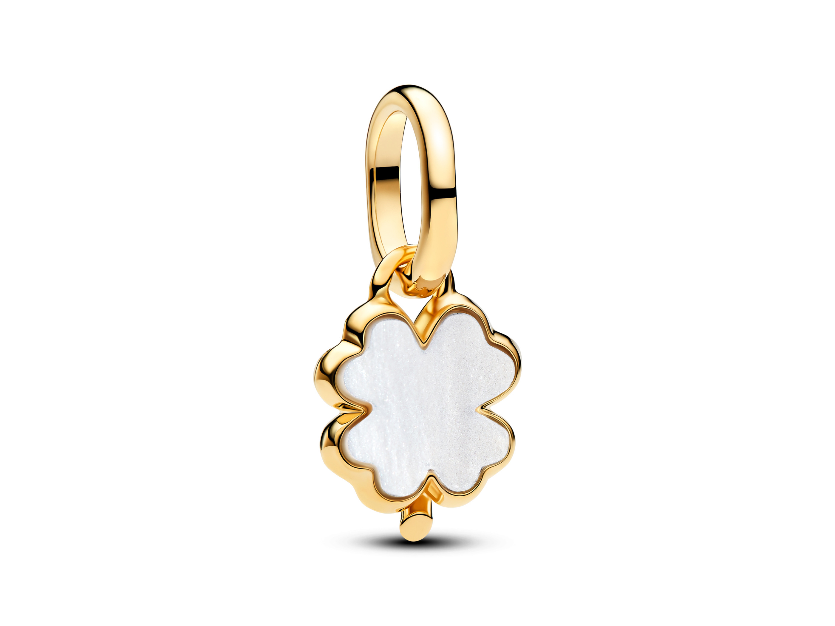 Pandora 764564C01 - Weißes Glückskleeblatt Charm-Anhänger - Gelbgold Verg. - synth. Perlmutt Weiss
