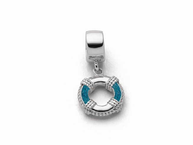 Sterling Silber Charm in Form eines Rettungsrings mit blauen Steinsand-Einsätzen und feiner Verarbeitung, ideal für individuellen Schmuck von DUR.