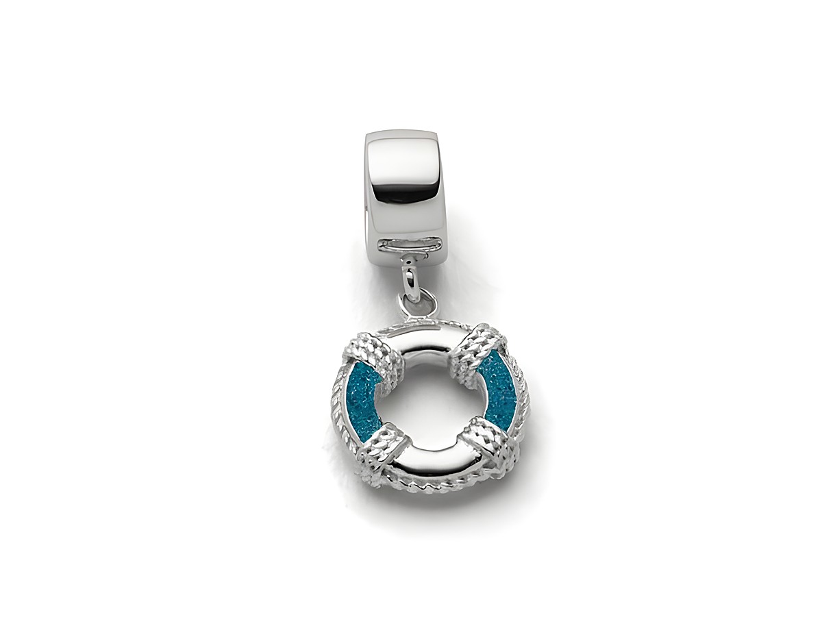 Sterling Silber Charm in Form eines Rettungsrings mit blauen Steinsand-Einsätzen und feiner Verarbeitung, ideal für individuellen Schmuck von DUR.