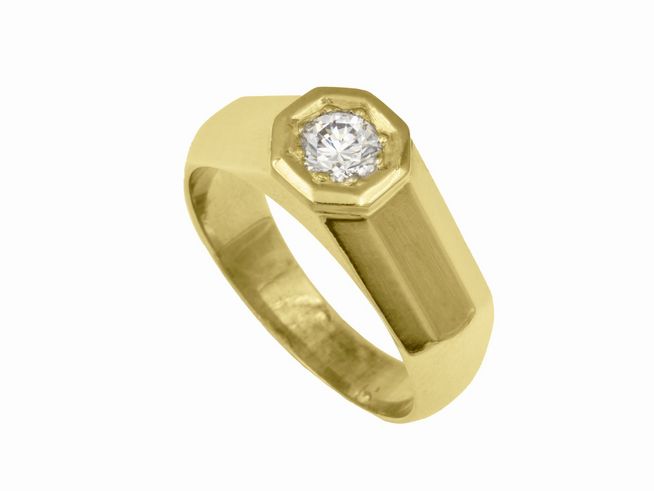 Gelbgold Ring im Design von Juwelier Harnisch, aus Gelbgold 585 mit Zirkonia, handgefertigt, Größe 60, bis Größe 60/19.