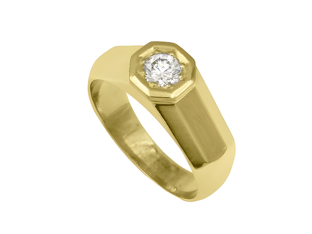 Gelbgold Ring im Design von Juwelier Harnisch, aus Gelbgold 585 mit Zirkonia, handgefertigt, Größe 60, bis Größe 60/19.