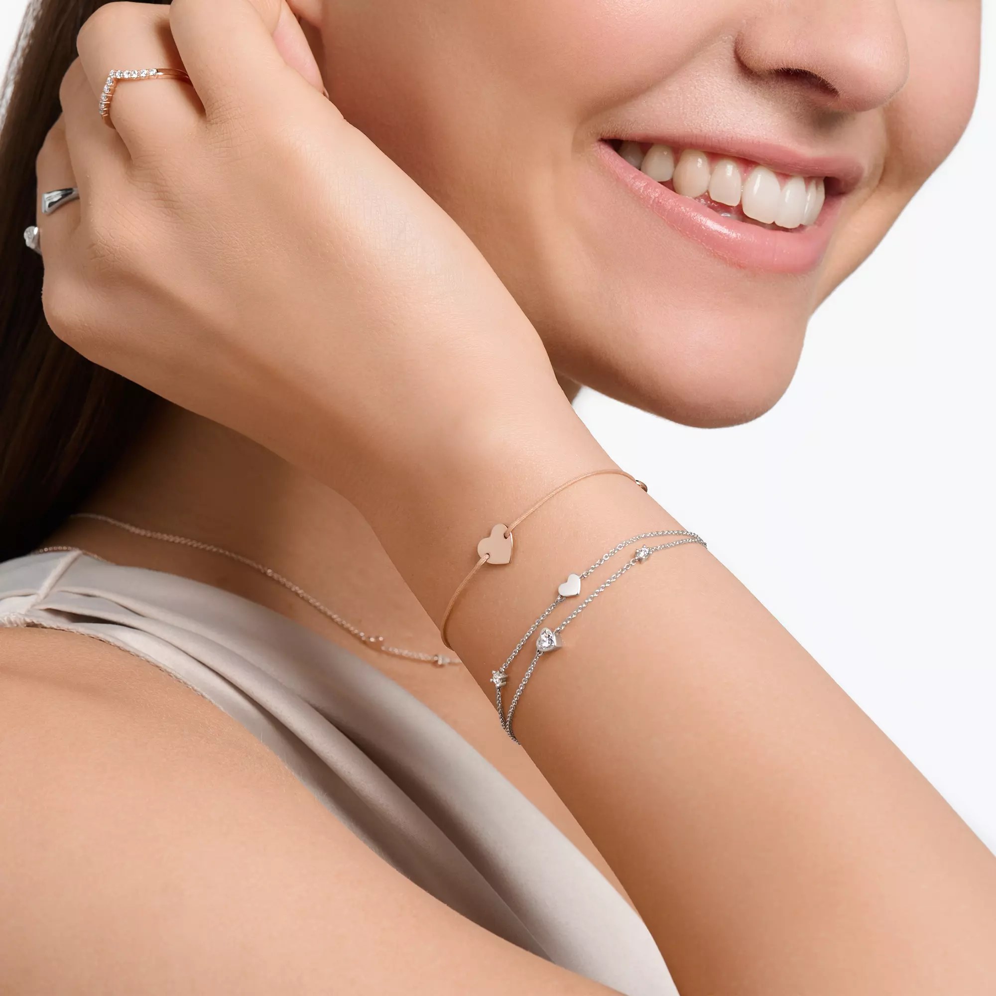 Thomas Sabo Armband mit Herzen und weiße Steine silber – Zirkonia – 19 cm verstellbar – Ansicht 2