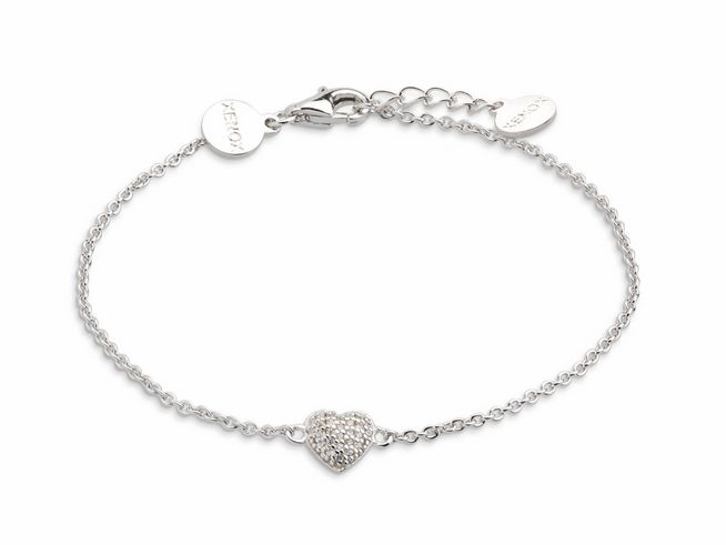 Xenox Sterling Silber Armband XS2782 von 15-20 cm mit einer Ankerkette und einem glitzernden Herzanhänger, elegant und zeitlos für jeden Anlass, Hersteller Xenox, Armbänder.