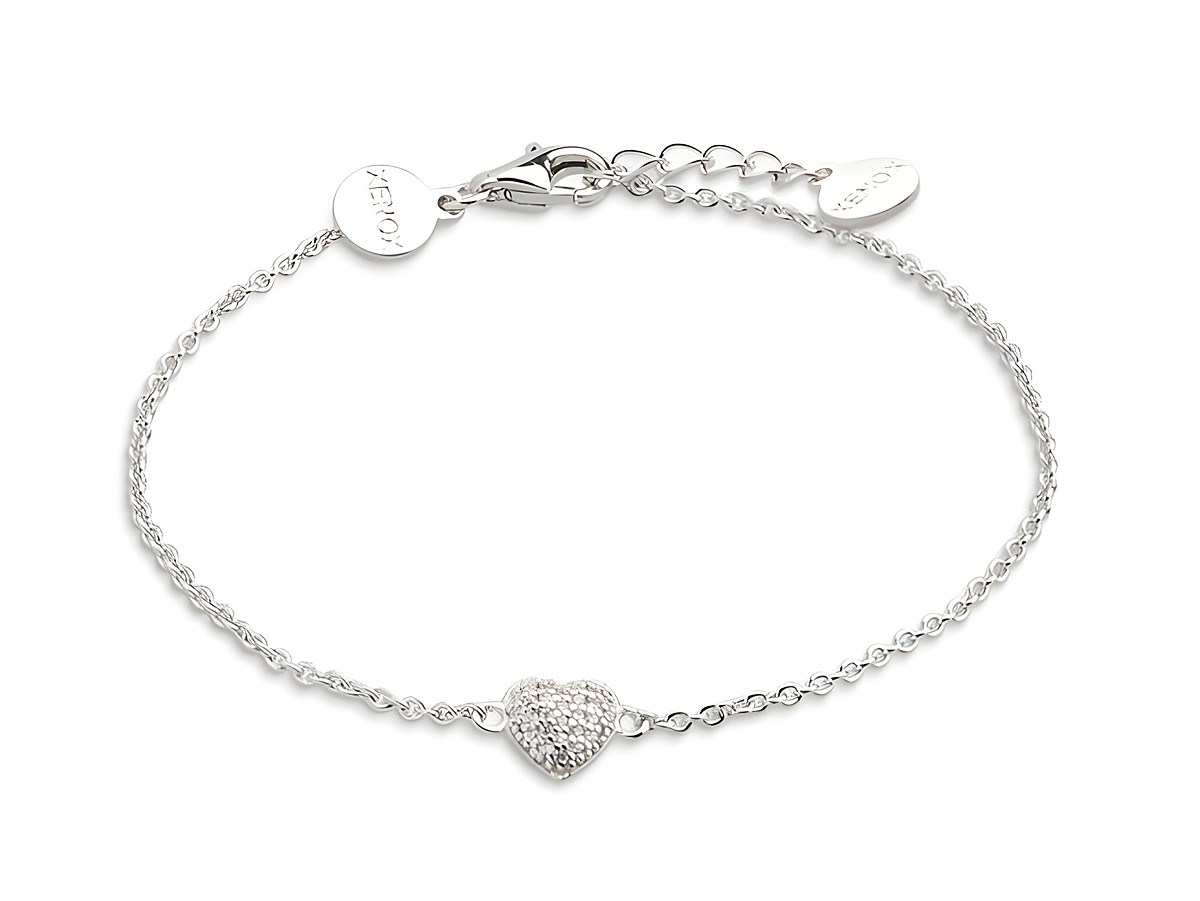 XENOX Sterling Silber Armband XS2782 von 15-20 cm mit einer Ankerkette und einem glitzernden Herzanhänger, elegant und zeitlos für jeden Anlass, Hersteller XENOX, Armbänder.