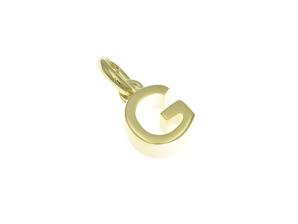 Anhänger aus poliertem Sterlingsilber in Form des Buchstabens G, vergoldet in Gelbgold, hergestellt von Juwelier Harnisch. Elegantes und zeitloses Schmuckstück.