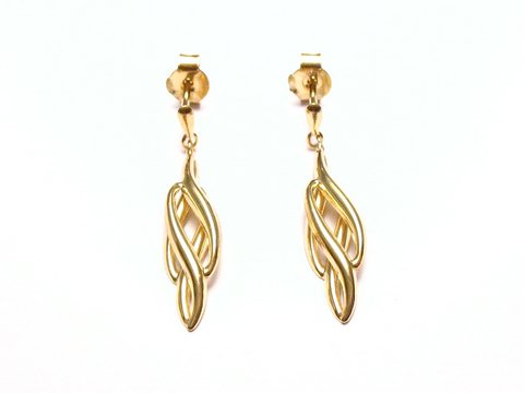 Gold Ohrringe 333 Ohrhänger mit kleinen geschwungenen Wellen. Hersteller Juwelier Harnisch. Ohrhänger ohne Stein, elegant und zeitlos im Design.