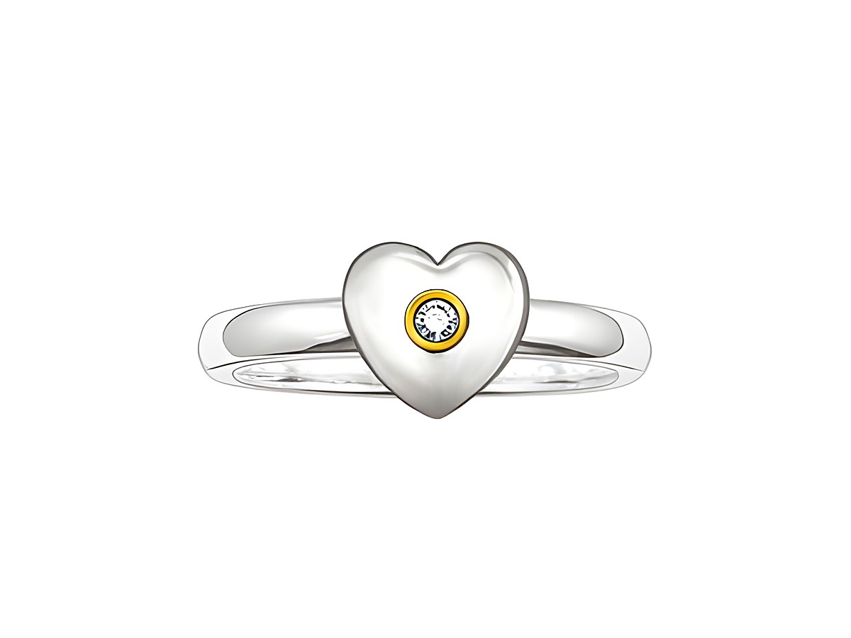 Thomas Sabo Ring SWEET DIAMONDS SD_TR0004-179-14-52 Größe 52 aus Silber mit herzförmigem Design und einem kleinen Ziffernblatt in der Mitte. Ideal für romantische Anlässe.