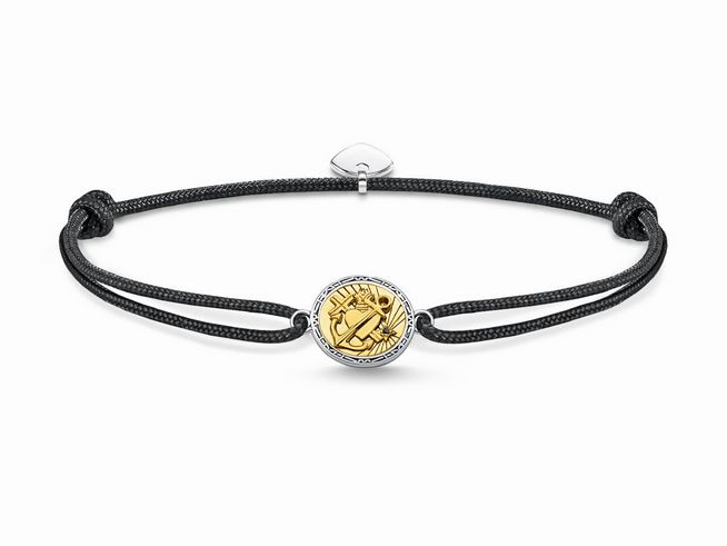 Thomas Sabo Armband aus sterling Silber mit vergoldetem Detail, geschwärztem Nylon und schwarzen Zirkonia, verstellbar von 16 bis 27 cm, elegantes Design für jeden Anlass.