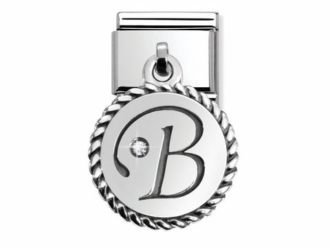 Silberner Buchstabe B von Nomination CHARMS LETTERS mit einem eleganten Design und einer kleinen Verzierung. Ideal als charm für Schmuckstücke.