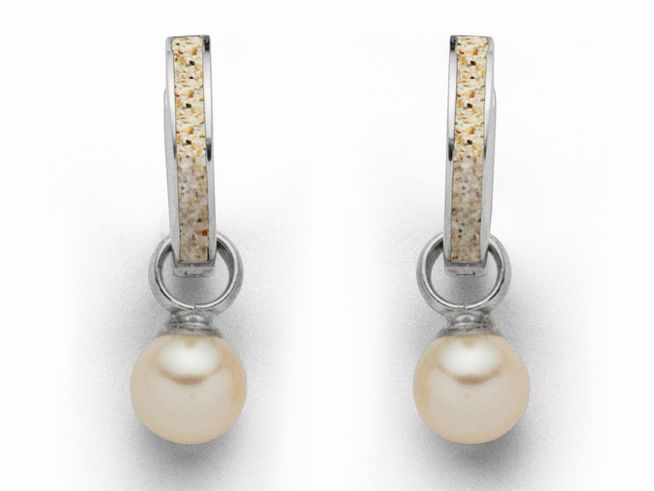 DUR Schmuck O5126 Sterling Silber Ohrringe mit Marina Creole, Strandsand und Perle in eleganter Ausführung, ideal für jeden Anlass und modisch ansprechend.