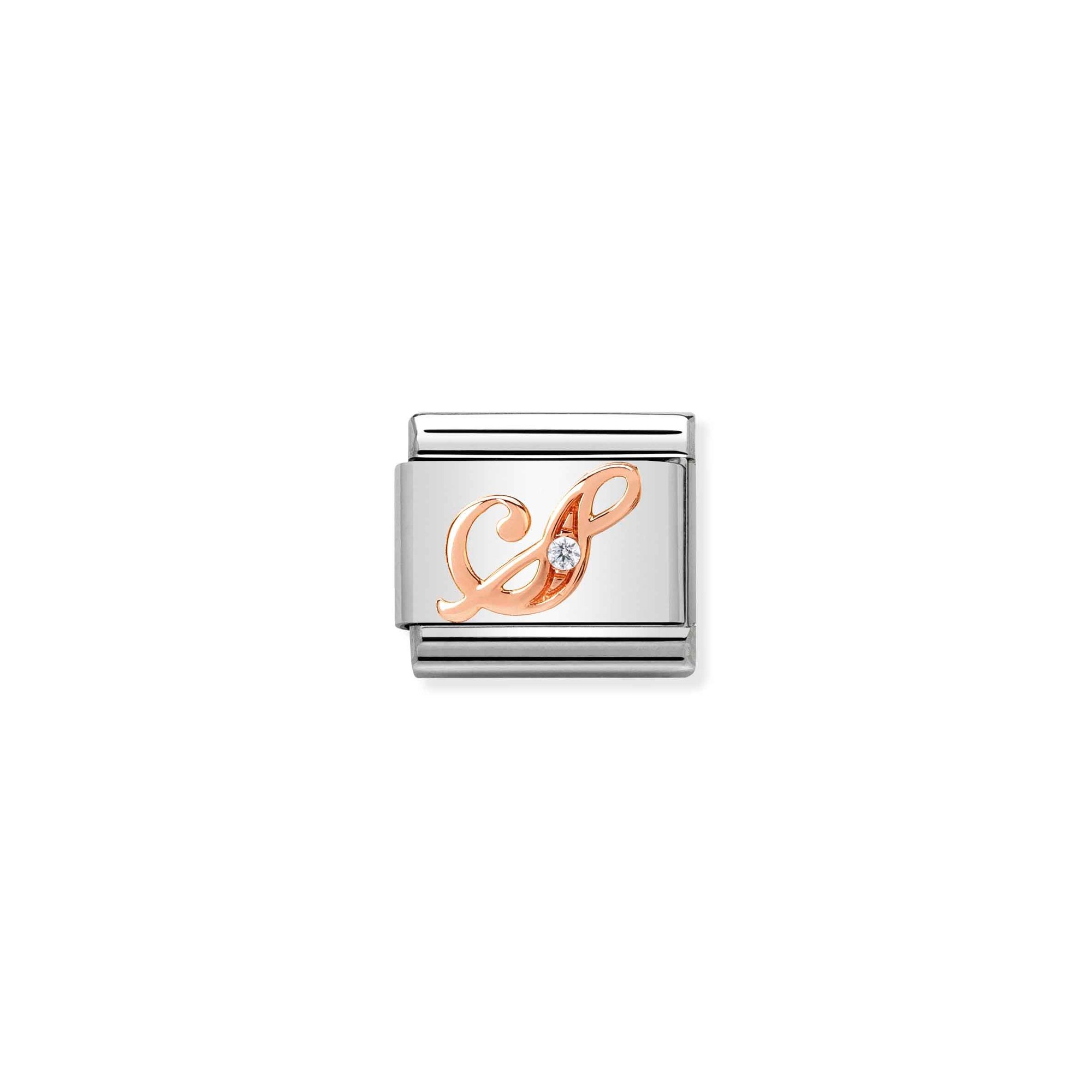 Nomination Composable Classic Charm Buchstabe S - Edelstahl, Gold 375 Roségold, Zirkonia