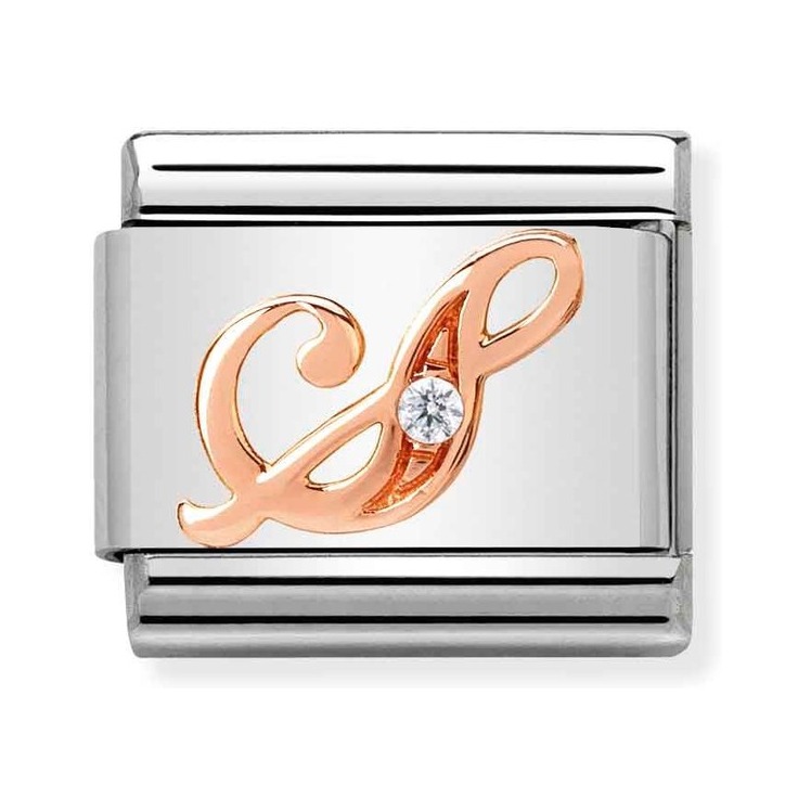 Nomination Composable Classic Charm Buchstabe S - Edelstahl, Gold 375 Roségold, Zirkonia