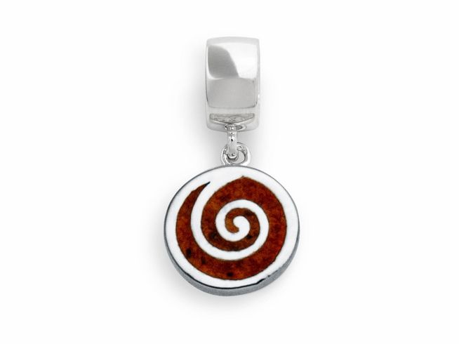 Sterling Silber Anhänger Charm in Spirale-Form mit bernsteinfarbenem Muster, ergänzt durch eine schlanke Hakenbefestigung, ideal für modische Schmuckkollektionen.