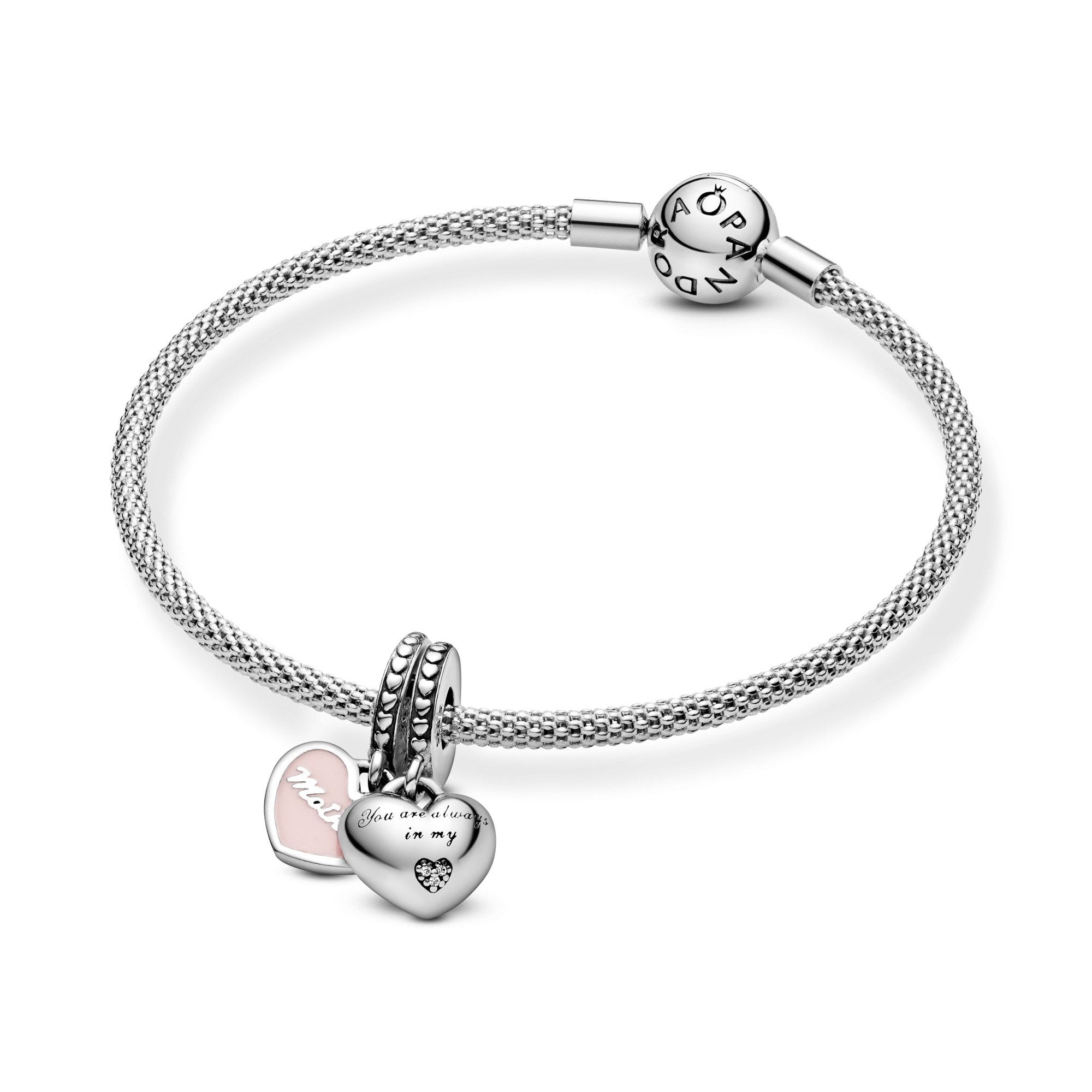 Pandora Mother & Daughter Hearts Charm-Anhänger - Sterling Silber - Zirkonia + Emaille Pink – Ansicht 3
