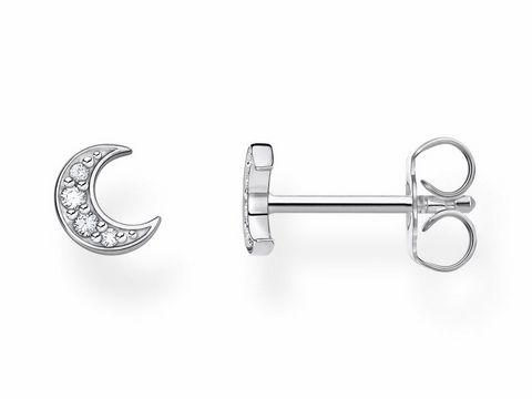 Silberne Ohrstecker in Mondform mit klaren Zirkonia. Teil der Thomas Sabo Charming Collection, Modell H2133-051-14. Ideal für eleganten Ohrschmuck.