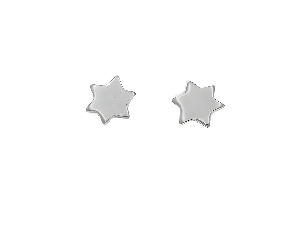 Ohrstecker in Sternform aus poliertem Sterling Silber, zeitloses Design, ideal für Kinder, hergestellt von Juwelier Harnisch.