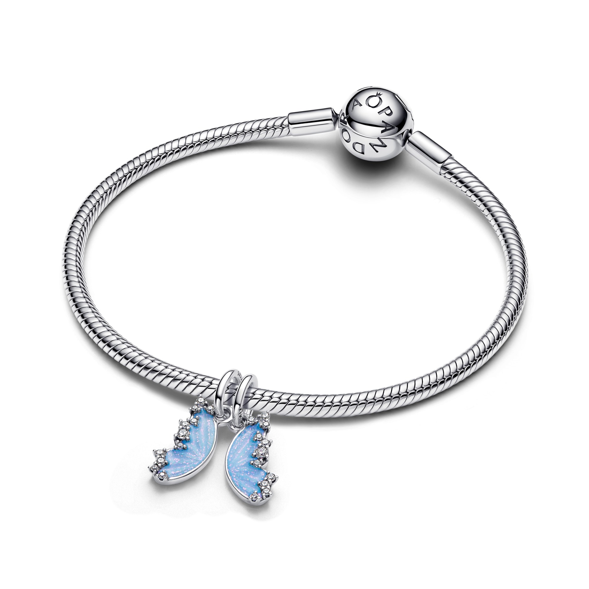Pandora Teilbarer Schmetterling Charm - Sterling Silber - Emaille Zirkonia Blau – Ansicht 3