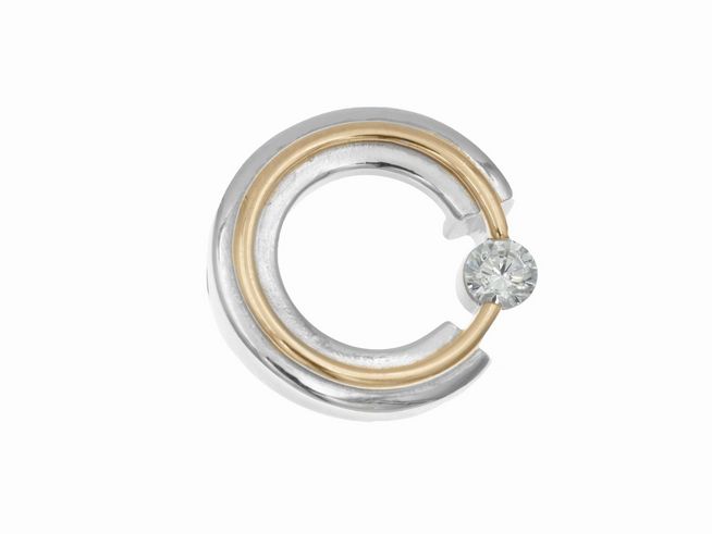 Schwebender Kreis aus Sterling Silber mit Roségold Vergoldung und funkelndem Stein, elegant und modern, ideal für stilvolle Akzente im Schmuckdesign von Juwelier Harnisch.