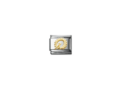 Das Bild zeigt ein Namensschild mit dem Motiv des London Eye, gefertigt von Nomination. Das Design kombiniert Silber- und Goldtöne und repräsentiert ein bekanntes Monument.
