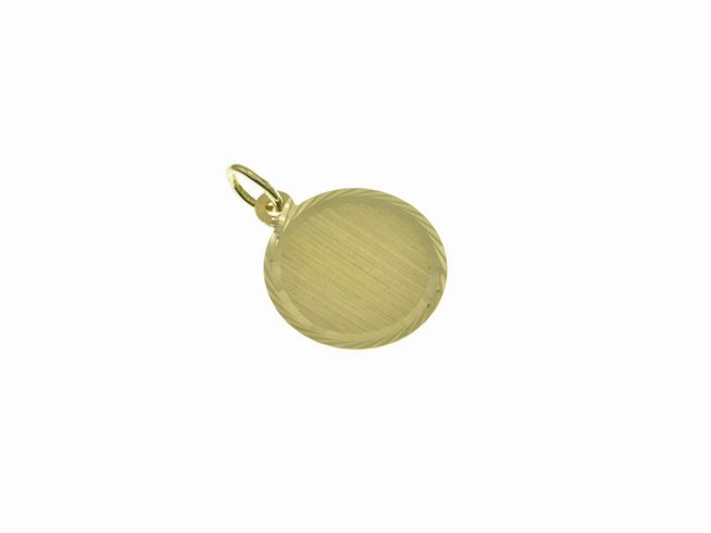 Gold Anhänger rund mit Gravurplatte und geschliffenem Rand aus Gold 333, Hersteller Juwelier Harnisch, ideal für persönliche Gravuren.