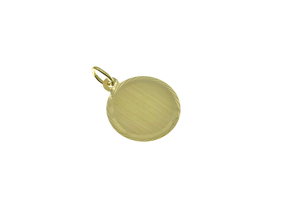 Gold Anhänger rund mit Gravurplatte und geschliffenem Rand aus Gold 333, Hersteller Juwelier Harnisch, ideal für persönliche Gravuren.