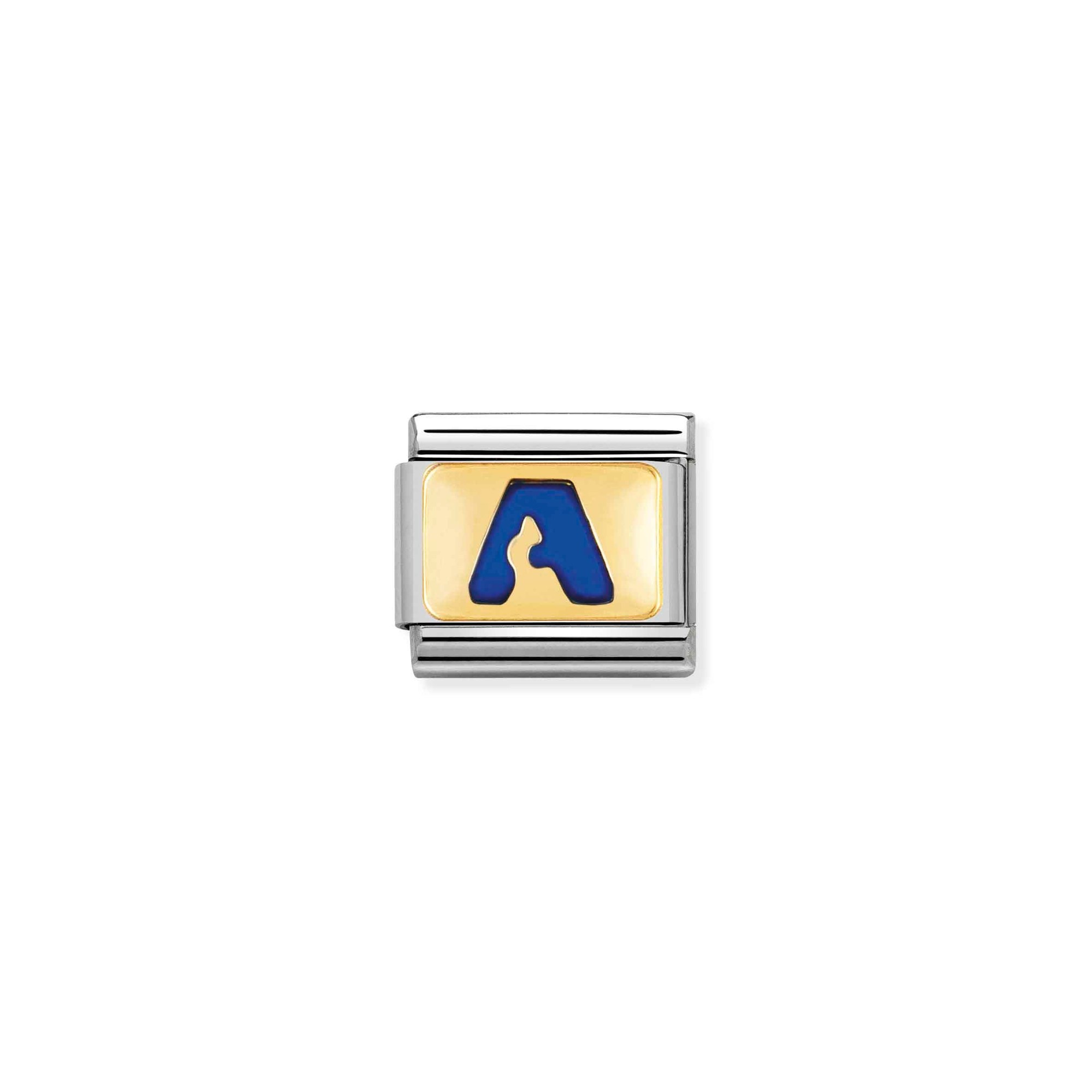 Nomination Composable Classic Charm Buchstabe A blau - Edelstahl, Gold 750 Gelbgold, Emaille