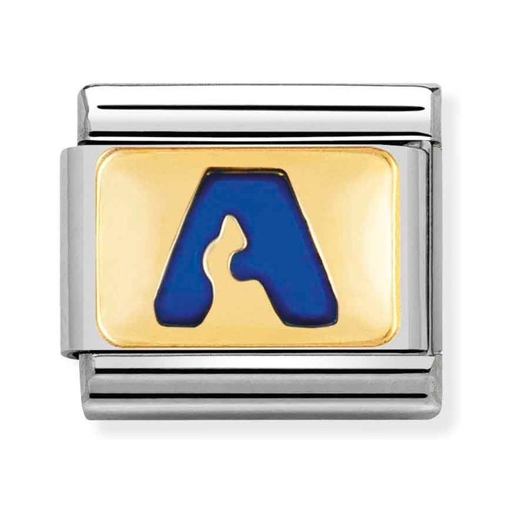 Nomination Composable Classic Charm Buchstabe A blau - Edelstahl, Gold 750 Gelbgold, Emaille