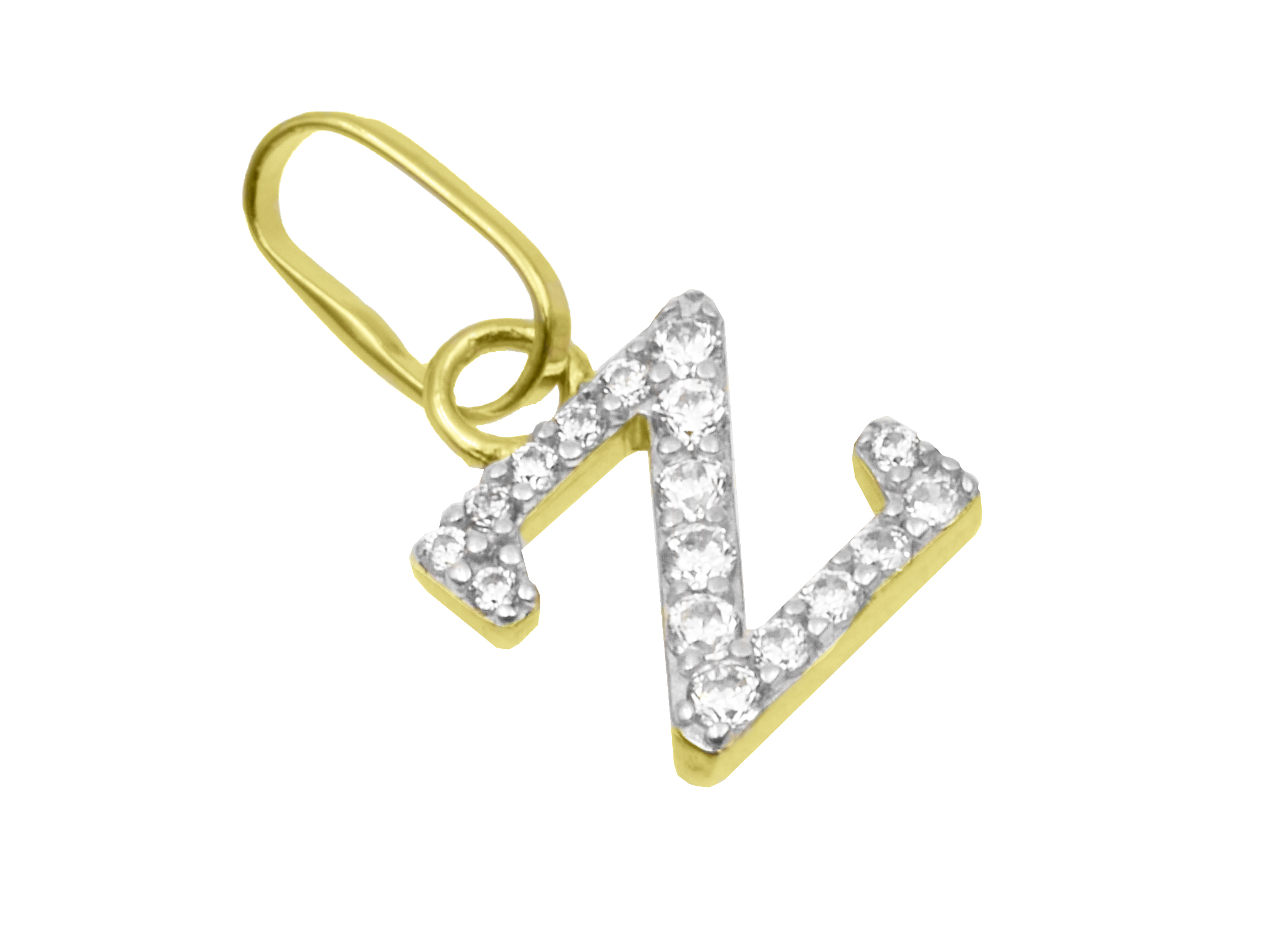 Buchstaben Anhänger - Buchstabe Z - Sterling Silber Gelbgold Vergoldung - Zirkonia Buchstaben Anhänger Z aus Sterling Silber mit Gelbgold Vergoldung, verziert mit Zirkonia, Hersteller Juwelier Harnisch, ideal als persönliches Schmuckstück.