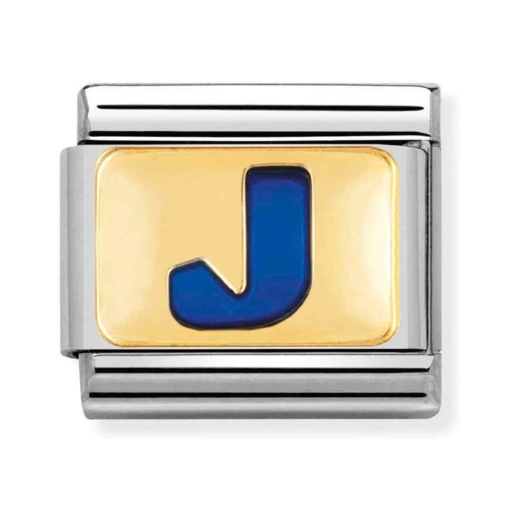 Nomination Composable Classic Charm Buchstabe J blau - Edelstahl, Gold 750 Gelbgold, Emaille