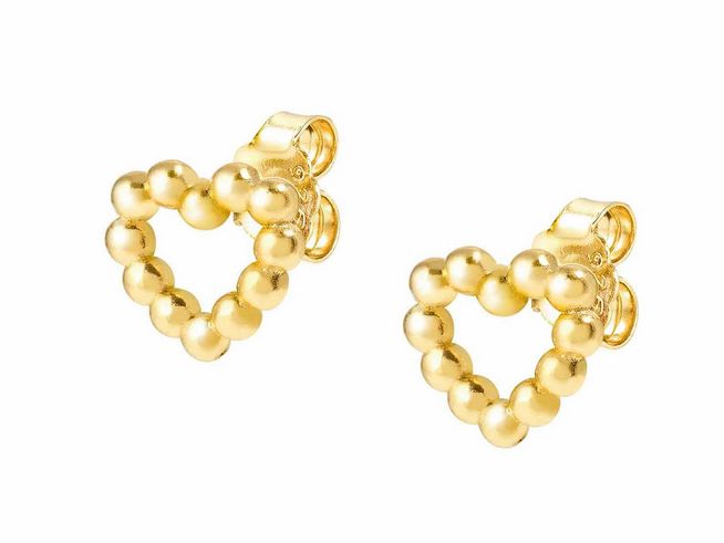 Two gold-colored heart-shaped earrings made of round beads in a playful design, perfect for adding a touch of elegance and love to any outfit, Hersteller: Nomination, LOVECLOUD.
