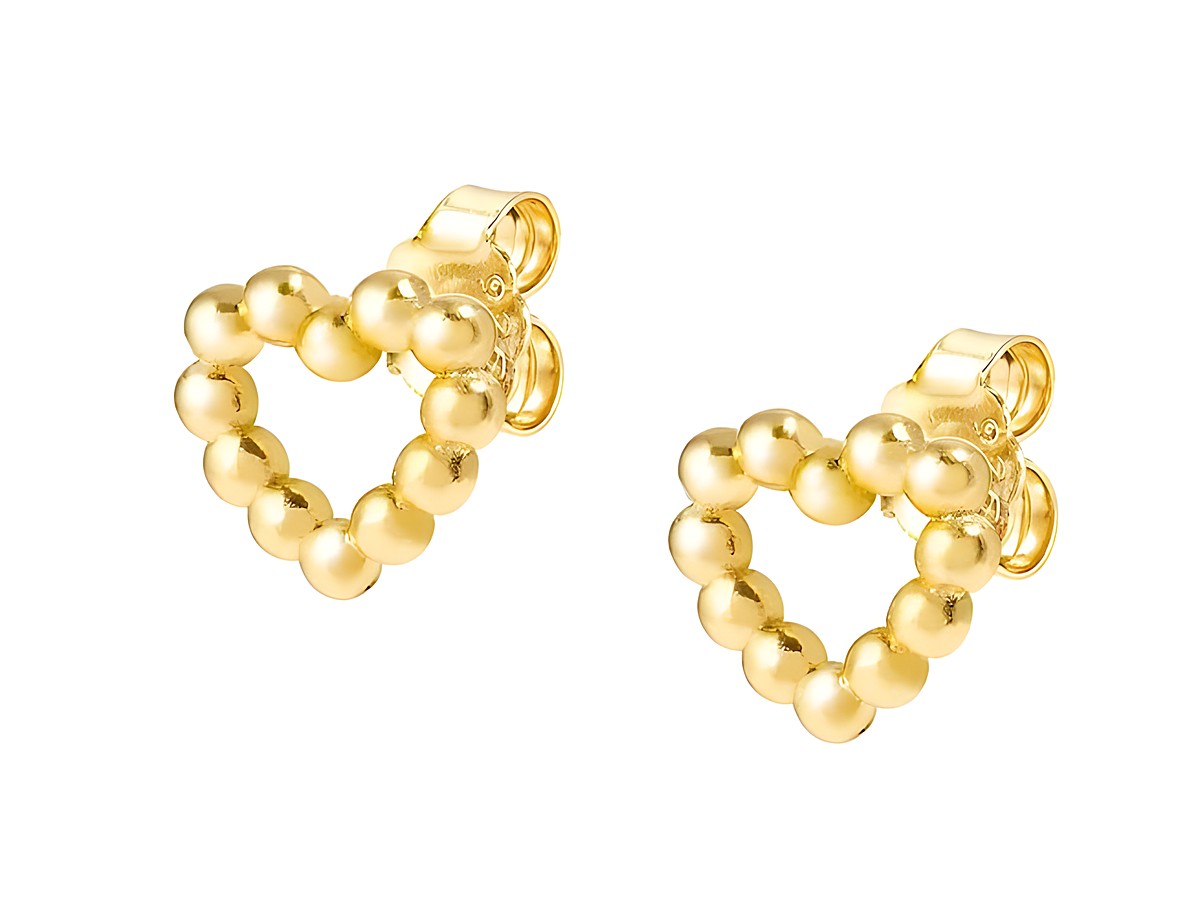 Two gold-colored heart-shaped earrings made of round beads in a playful design, perfect for adding a touch of elegance and love to any outfit, Hersteller: Nomination, LOVECLOUD.