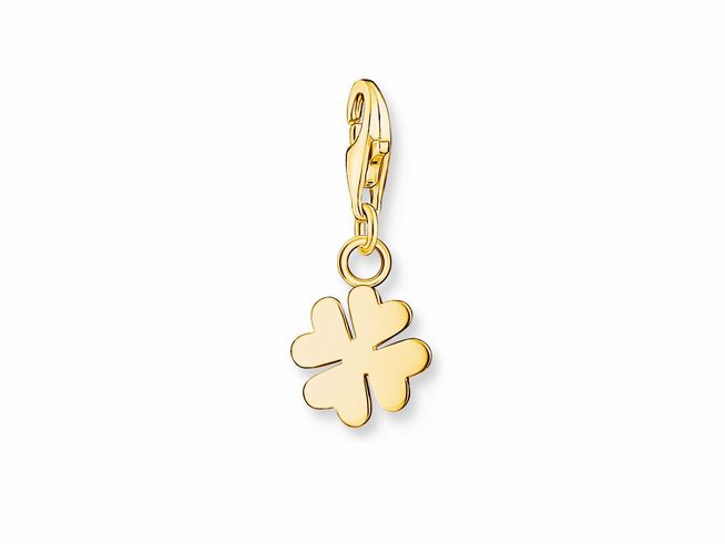 Charm-Anhänger von Thomas Sabo in goldfarbenem Glücksklee-Design, aus Silber mit einer Vergoldung, ideal für die individuelle Gestaltung von Schmuckstücken.