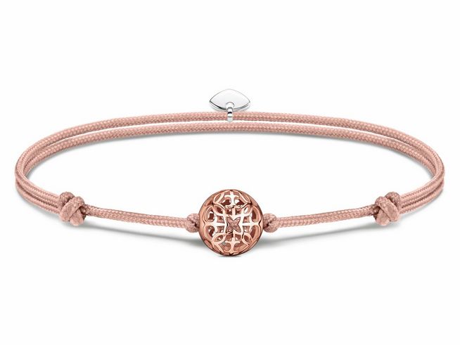 Armband von Thomas Sabo aus Textil und Nylon in Roségold mit Karma Bead, vergoldet, silberner Verschluss, bis 22 cm, elegantes und modernes Design.